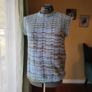 Multicolor Knit Women's Sweater Vest in Blue, Green and Purple Size Medium Women